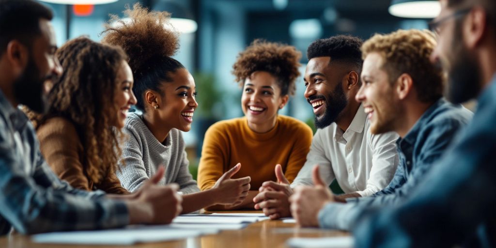 Group of diverse people in a discussion.